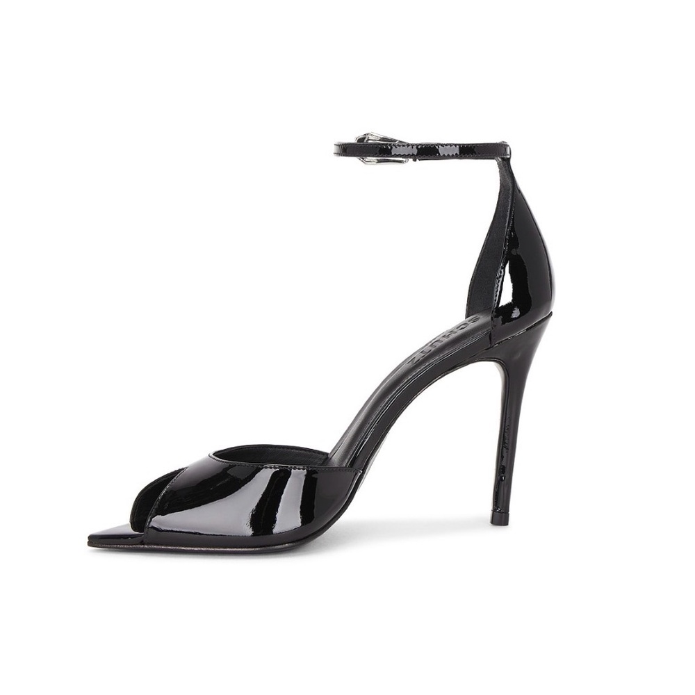 SCHUTZ Black Patent Ankle-Strap Stiletto Sandals
